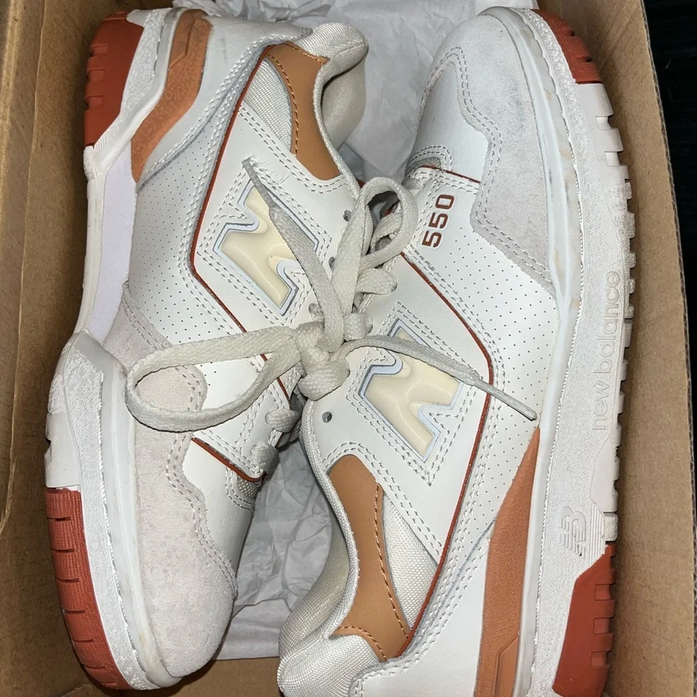 New Balance 550 White and Orange Sneakers - Picture 4 of 6